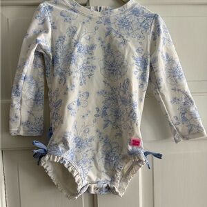 Blue Floral Long Sleeve swimsuit - 2T ruffle butta